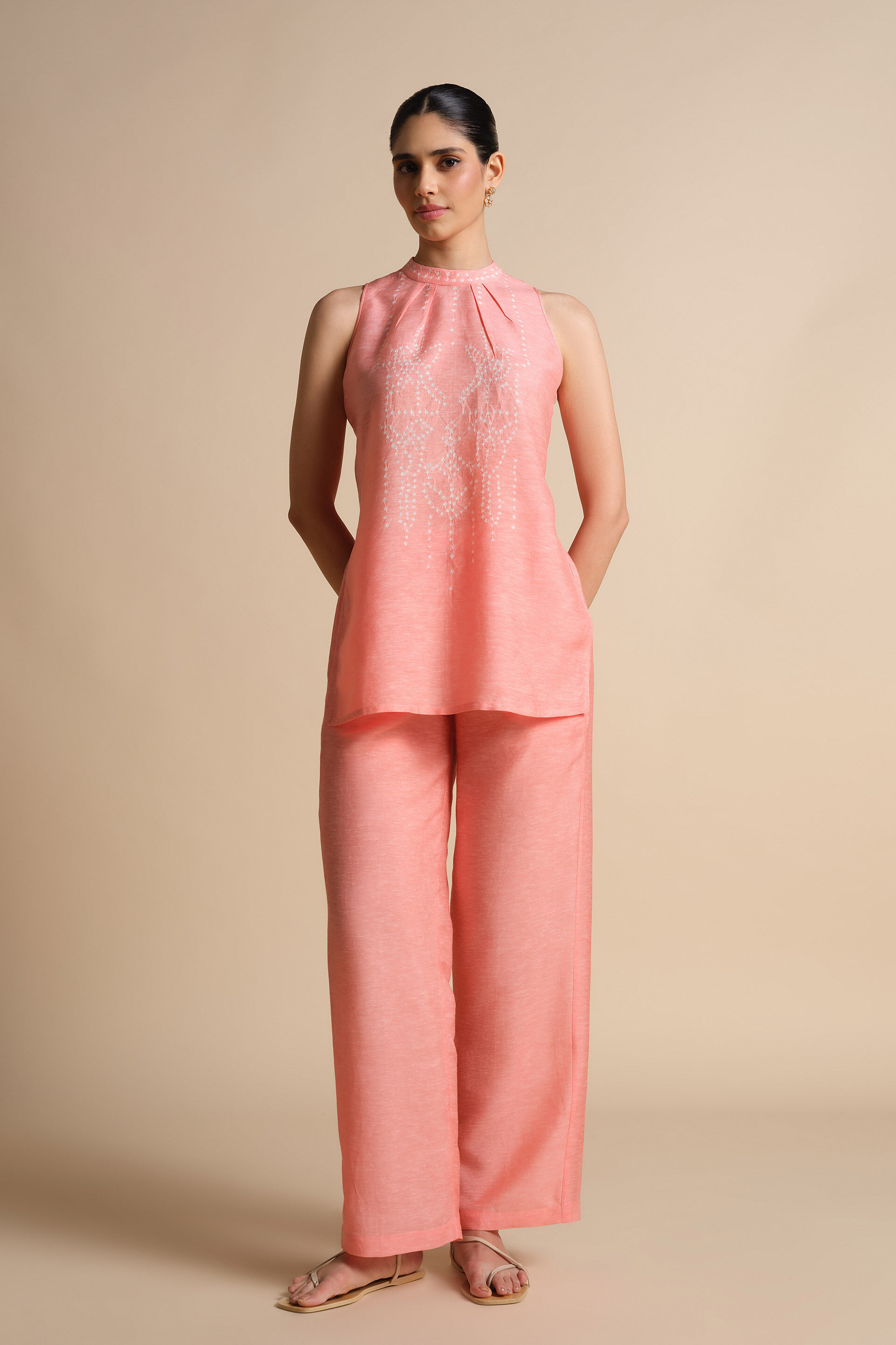 Daylily Handcrafted Bandhani Linen Co-ord - Blush